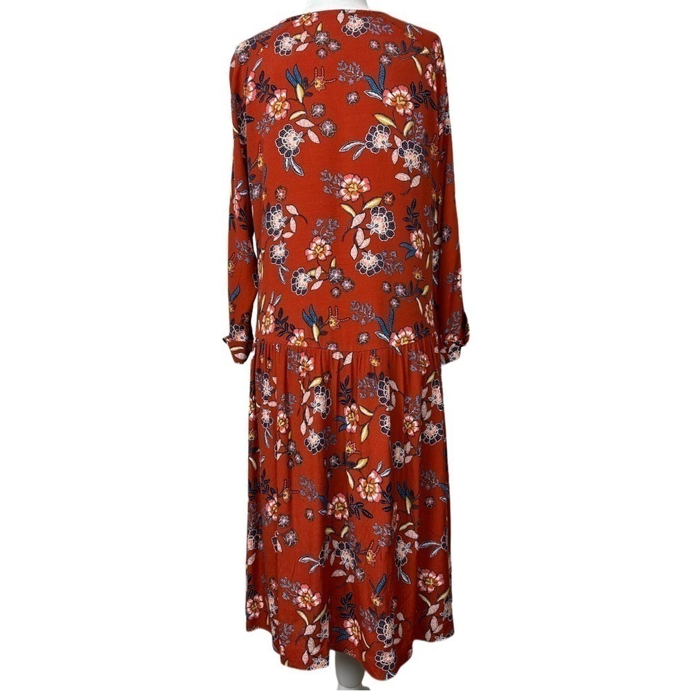 Garnet Hill Red Floral V Neck Midi Dress With Pockets Women’s Size 8 - Picture 3 of 9